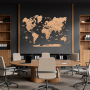 2D Maple Wooden World Map For Wall