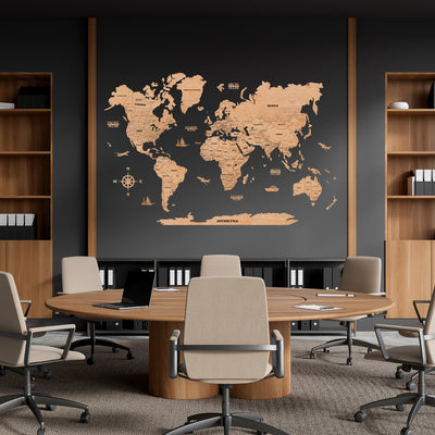 2D Maple Wooden World Map For Wall