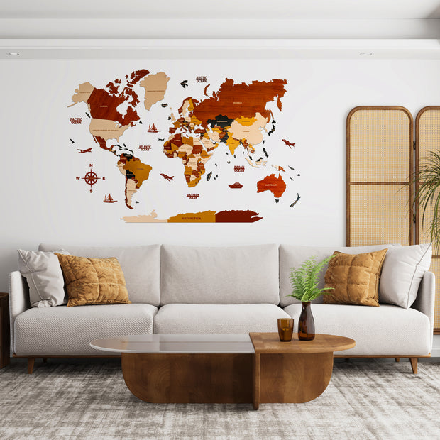 3D Prelam World Map For Wall