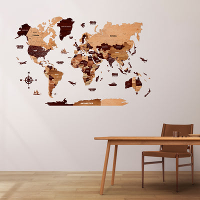 3D Wooden Texture World Map For Wall