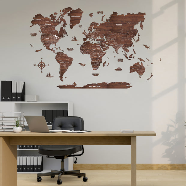 2D Antra Wooden World Map For Wall