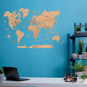 2D Maple Wooden World Map For Wall