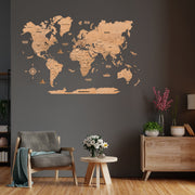 2D Maple Wooden World Map For Wall