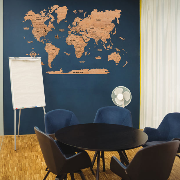 2D Maple Wooden World Map For Wall