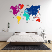 2D Prismatic Wooden World Map For Wall