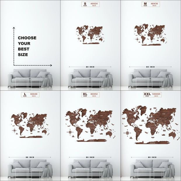 2D Antra Wooden World Map For Wall