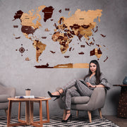 3D Wooden Texture World Map For Wall