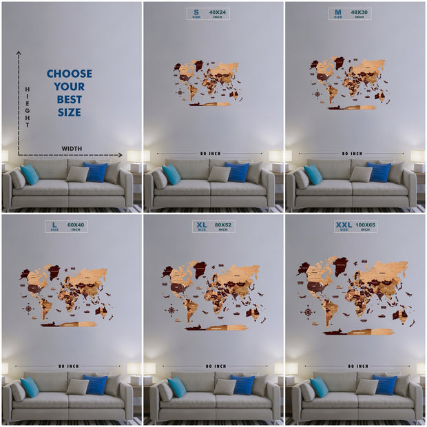 3D Wooden Texture World Map For Wall