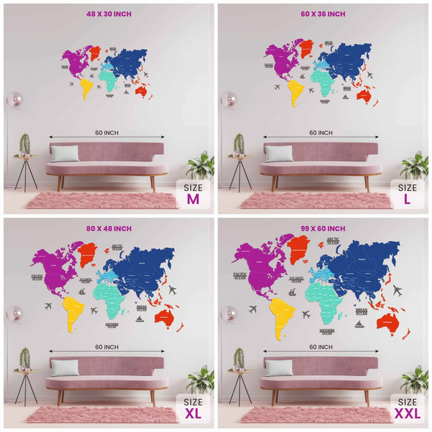 2D Prismatic Wooden World Map For Wall