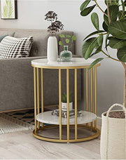 ROUND SHAPE SIDE TABLE IN GOLDEN FINISH WITH DUAL MARBLE