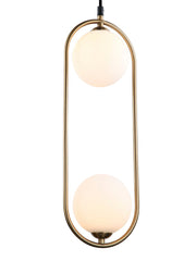 EXQUISITE BRASS DOUBLE BALL PENDENT WITH MILKY WHITE SPHERICAL LIGHTS