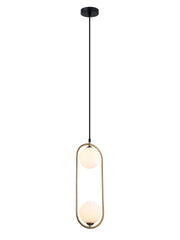 EXQUISITE BRASS DOUBLE BALL PENDENT WITH MILKY WHITE SPHERICAL LIGHTS