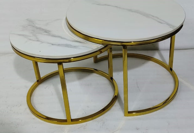 CLASSIC NESTING SIDE CENTER TABLE WITH BLACK MARBLE TOP