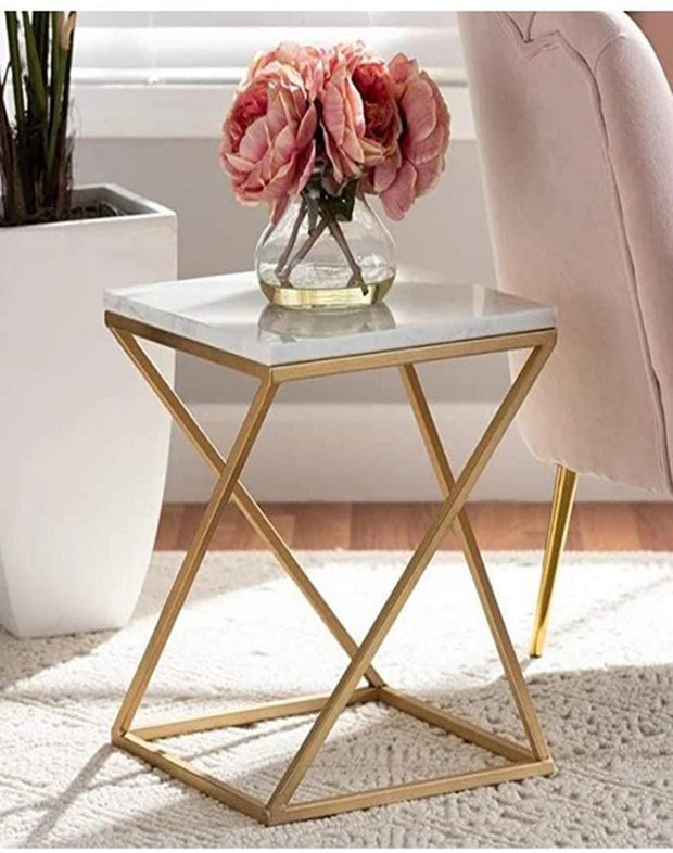 GOLDEN RIGID MARBLE TOP SIDE TABLE