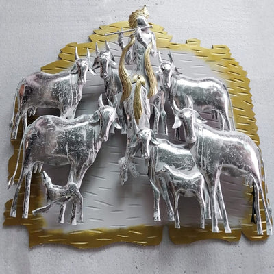 Metal & Wooden Combined Krishna Wall Art With LED LIGHTS