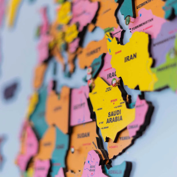 3D Colorful Wooden World Map For Wall