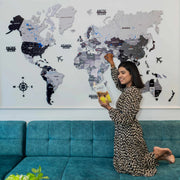 3D Black and Grey Wooden World Map For Wall