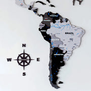 3D Black and Grey Wooden World Map For Wall