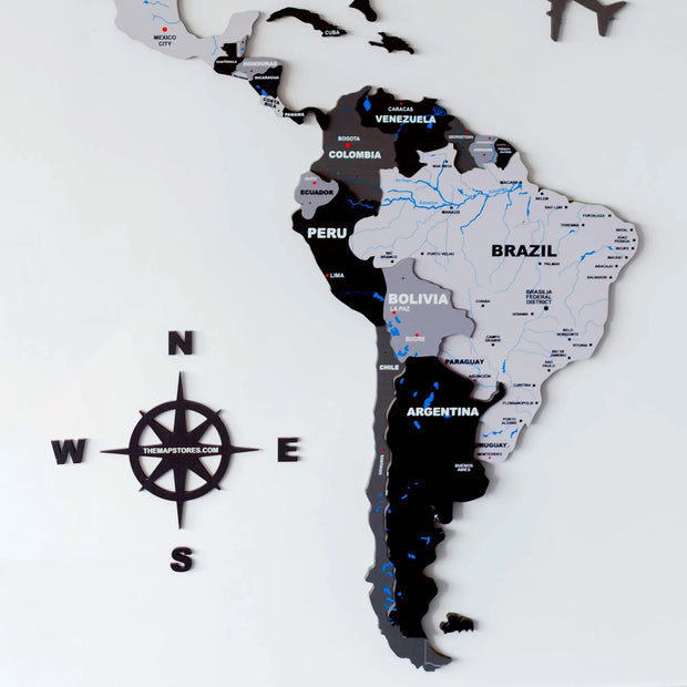 3D Black and Grey Wooden World Map For Wall