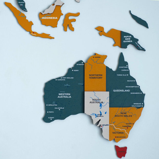 3D Pine Wooden World Map For Wall