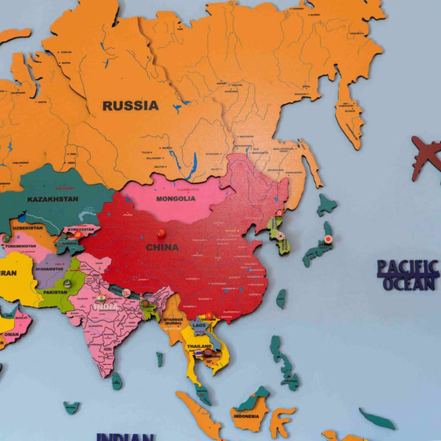 3D Colorful Wooden World Map For Wall