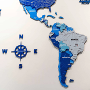 3D Tory Blue Wooden World Map For Wall