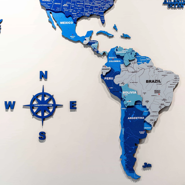 3D Tory Blue Wooden World Map For Wall