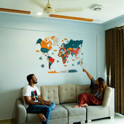 3D Pine Wooden World Map For Wall