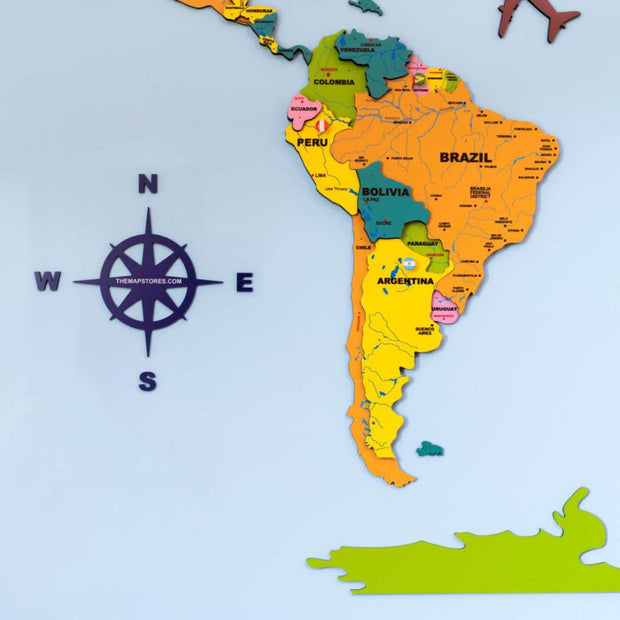 3D Colorful Wooden World Map For Wall