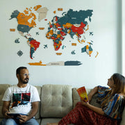 3D Pine Wooden World Map For Wall