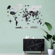 3D Black and Grey Wooden World Map For Wall