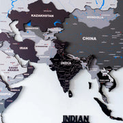 3D Black and Grey Wooden World Map For Wall