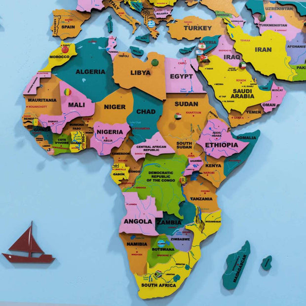 3D Colorful Wooden World Map For Wall