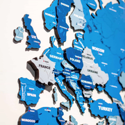 3D Tory Blue Wooden World Map For Wall