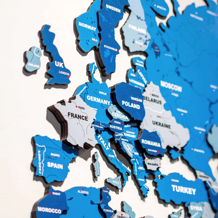 3D Tory Blue Wooden World Map For Wall