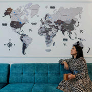 3D Black and Grey Wooden World Map For Wall