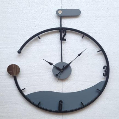 STYLISH DESIGNER BLACK GREY FINISH ROUND WALL CLOCK
