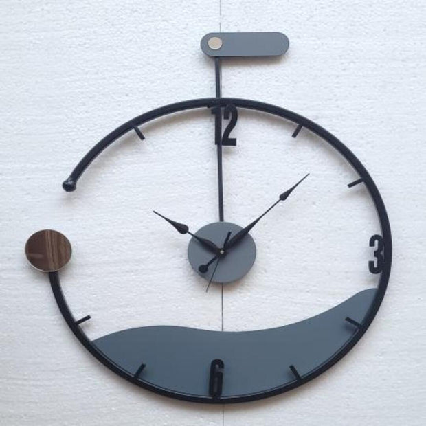 STYLISH DESIGNER BLACK GREY FINISH ROUND WALL CLOCK