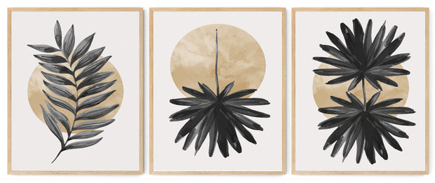 STYLIZED FERN LEAVES PETALS FRAMES WITH GLASS- SET OF 3