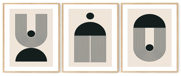 ASCETIC GEOMETRIC PICTURE FRAMES IN BLACK AND WHITE WITH GLASS- SET OF 3