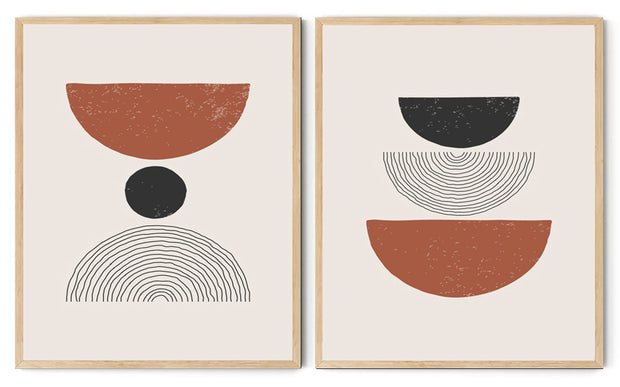 CRESCENT SHAPED FIGURATIVE ABSTRACT FRAMES WITH GLASS-SET OF 2
