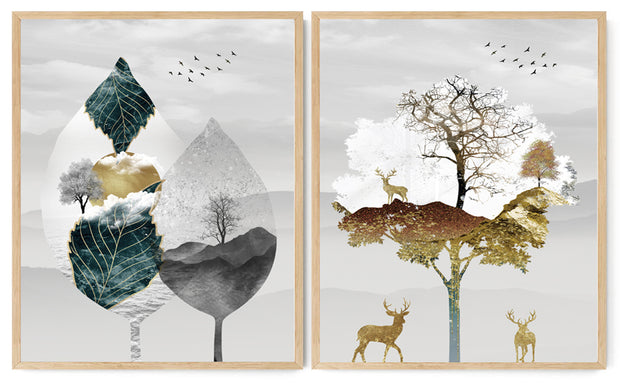 2 TYPE ETERNAL NATURAL STAGE SETTING WALL ART FRAMES WITH GLASS-SET OF 2