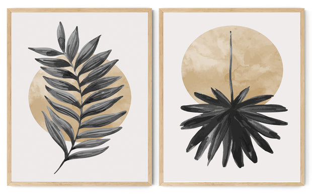 ELEGANT FERN LEAVES WALL ART FRAMES WITH GLASS- SET OF 2
