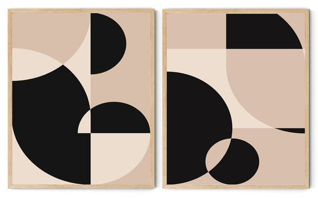 ORIENTAL GEOMETRIC ABSTRACT ART FRAMES WITH GLASS-SET OF 2