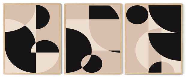 GEOMETRIC PATTERNS WITH 3 PANELS FRAMES WITH GLASS-SET 0F 3
