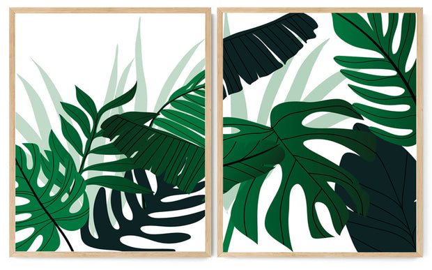 FERN PETIOLE CHUNKY MONSTERA PLANT ART FRAMES WITH GLASS- SET OF 2