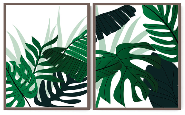 FERN PETIOLE CHUNKY MONSTERA PLANT ART FRAMES WITH GLASS- SET OF 2