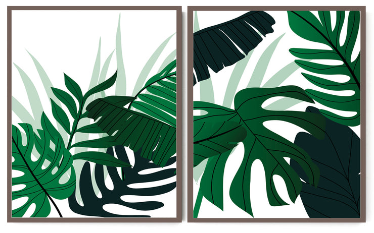 FERN PETIOLE CHUNKY MONSTERA PLANT ART FRAMES WITH GLASS- SET OF 2