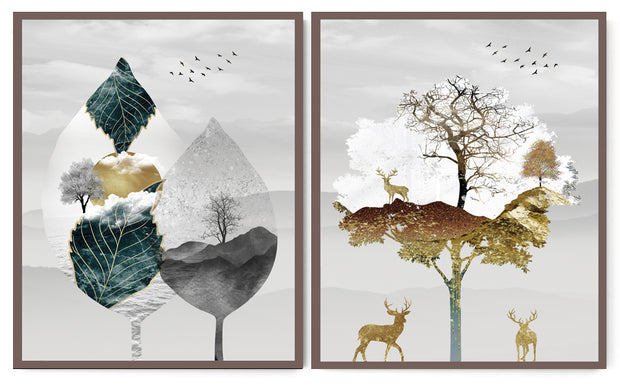 2 TYPE ETERNAL NATURAL STAGE SETTING WALL ART FRAMES WITH GLASS-SET OF 2