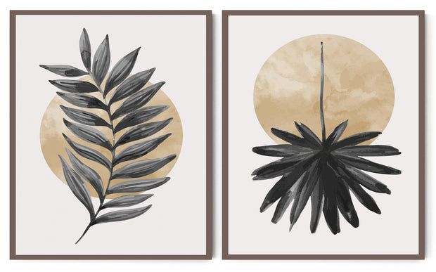 ELEGANT FERN LEAVES WALL ART FRAMES WITH GLASS- SET OF 2